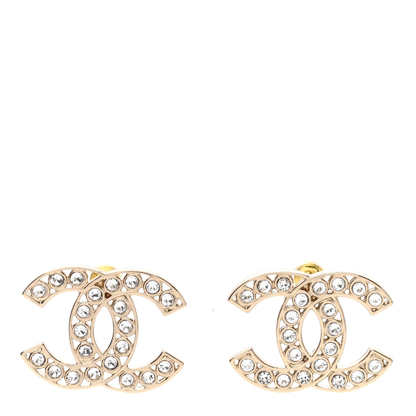 Metal Crystal Large CC Earrings Light Gold