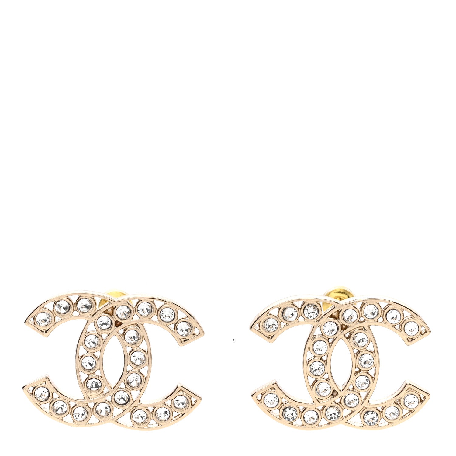Chanel Metal Crystal Large CC Earrings Light Gold 1 of 4