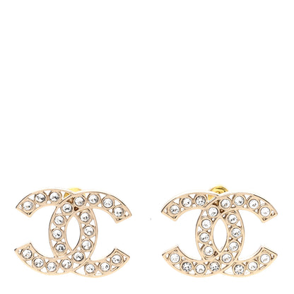 Chanel Metal Crystal Large CC Earrings Light Gold 1 of 4