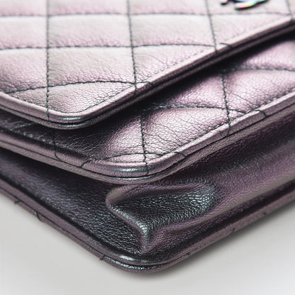 Chanel Iridescent Goatskin Quilted Wallet On Chain WOC Purple 9 of 13