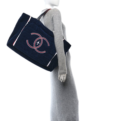 Chanel Nylon Terry Cloth Reversible Chanel Airlines Tote Silver Navy 2 of 22