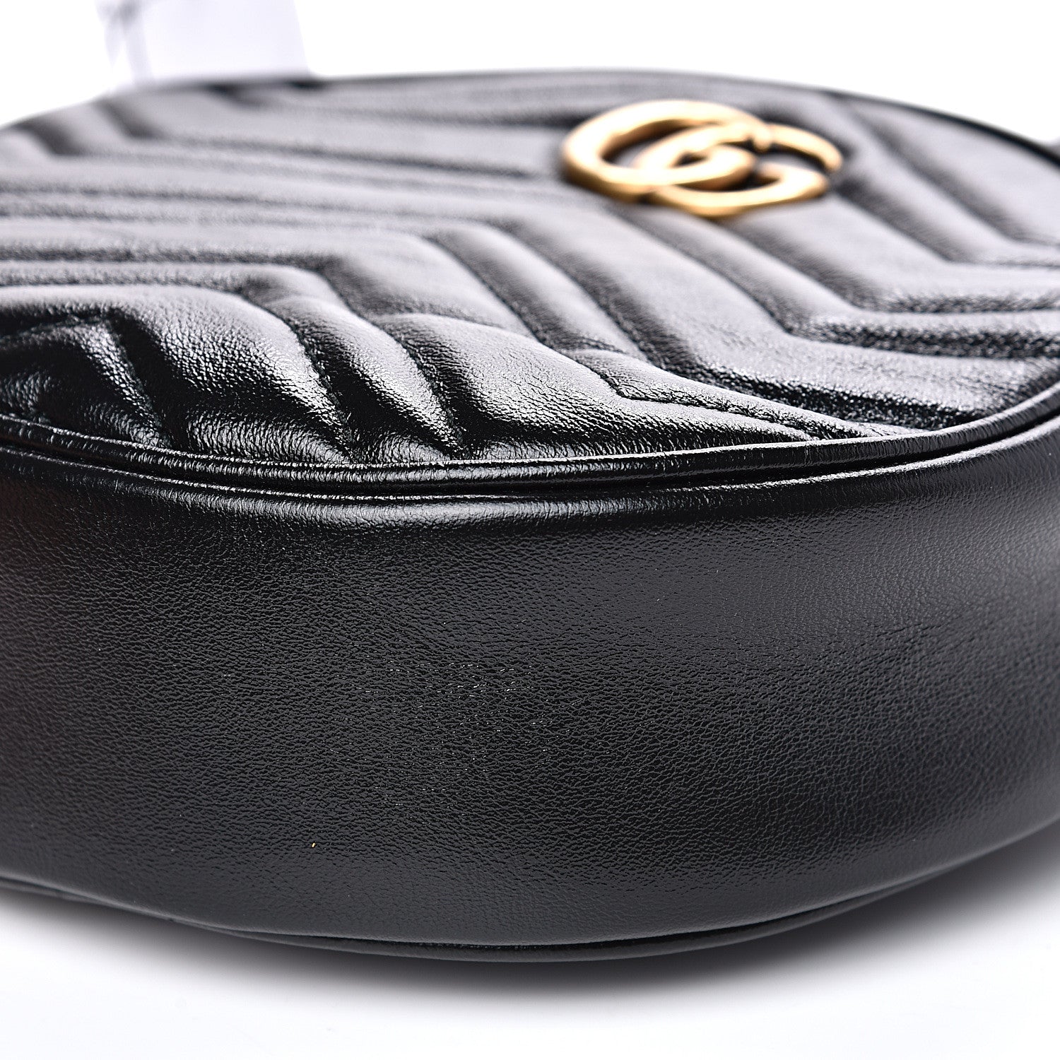Gucci Azalea Calfskin Matelasse Heart Mini GG Marmont Round Shoulder Bag Black 8 of 9