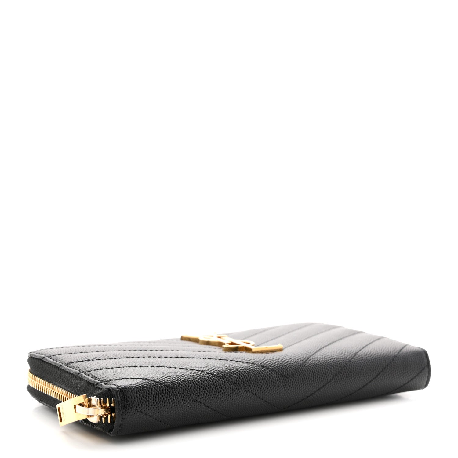 Saint Laurent Grain De Poudre Matelasse Chevron Monogram Zip Around Wallet Black 4 of 8