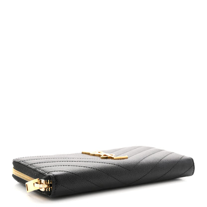 Saint Laurent Grain De Poudre Matelasse Chevron Monogram Zip Around Wallet Black 4 of 8