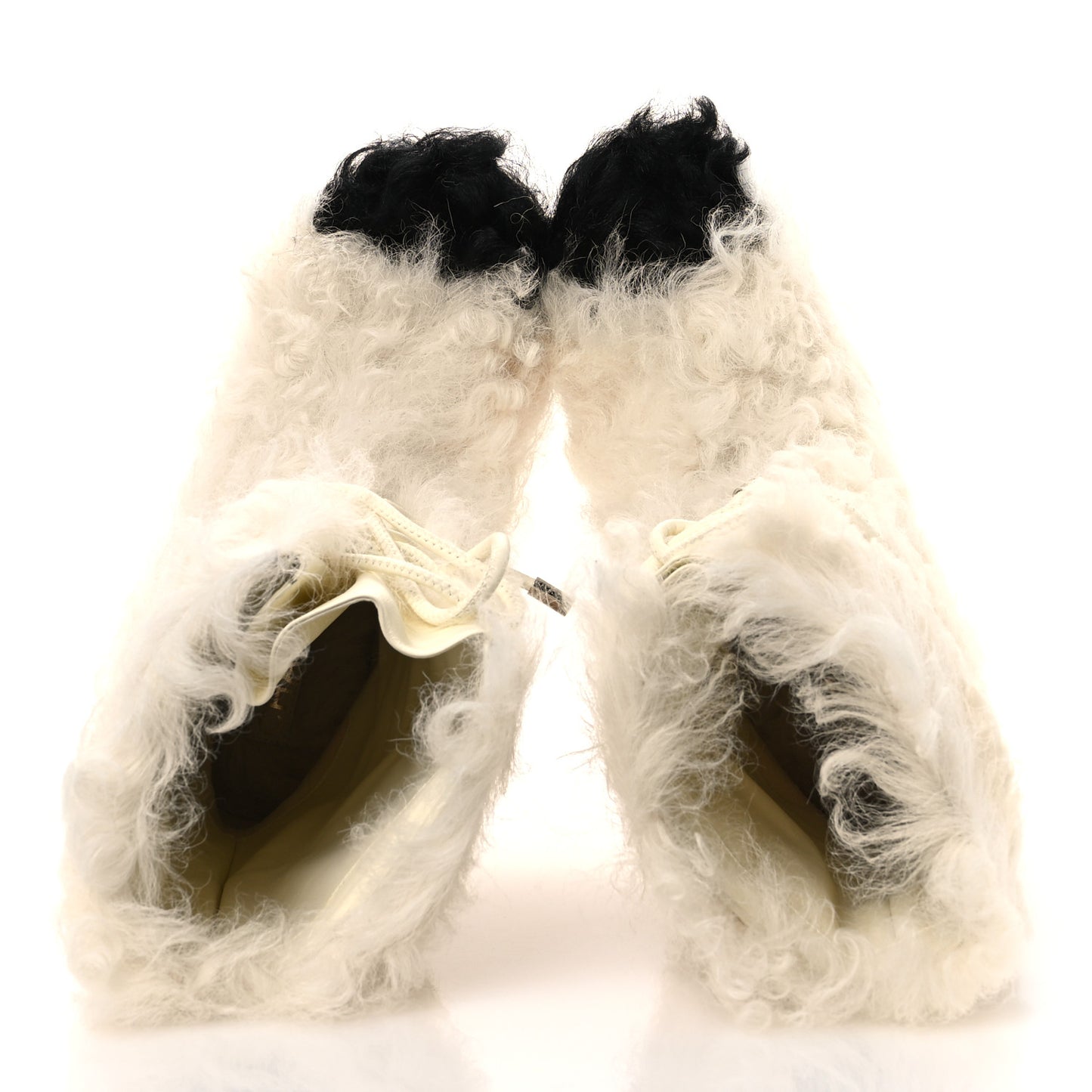 Shearling Sheepskin High Boots 38 Ivory Black