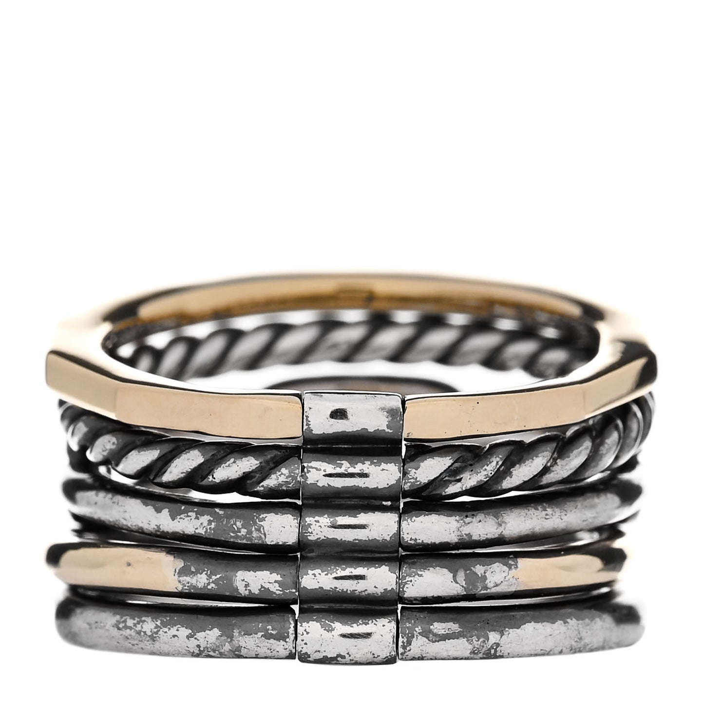 Darkened Sterling Silver 18K Yellow Gold Diamond Stax Wide Ring 52 6