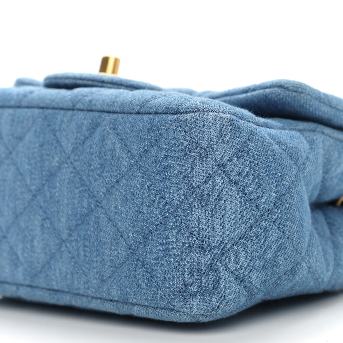 Denim Quilted Mini Pearl Crush Flap Blue