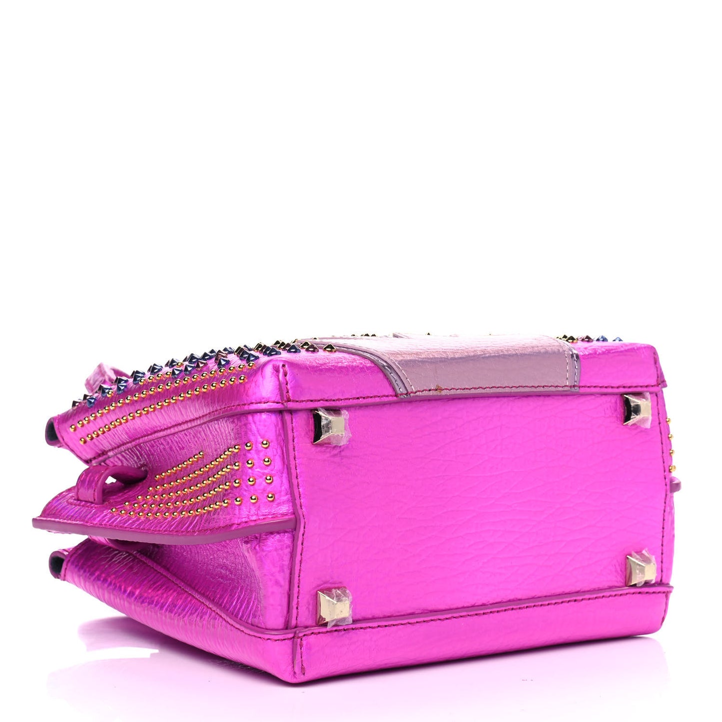 Metallic Calfskin Cyber Studs Mini Milla Tote Electric Pink