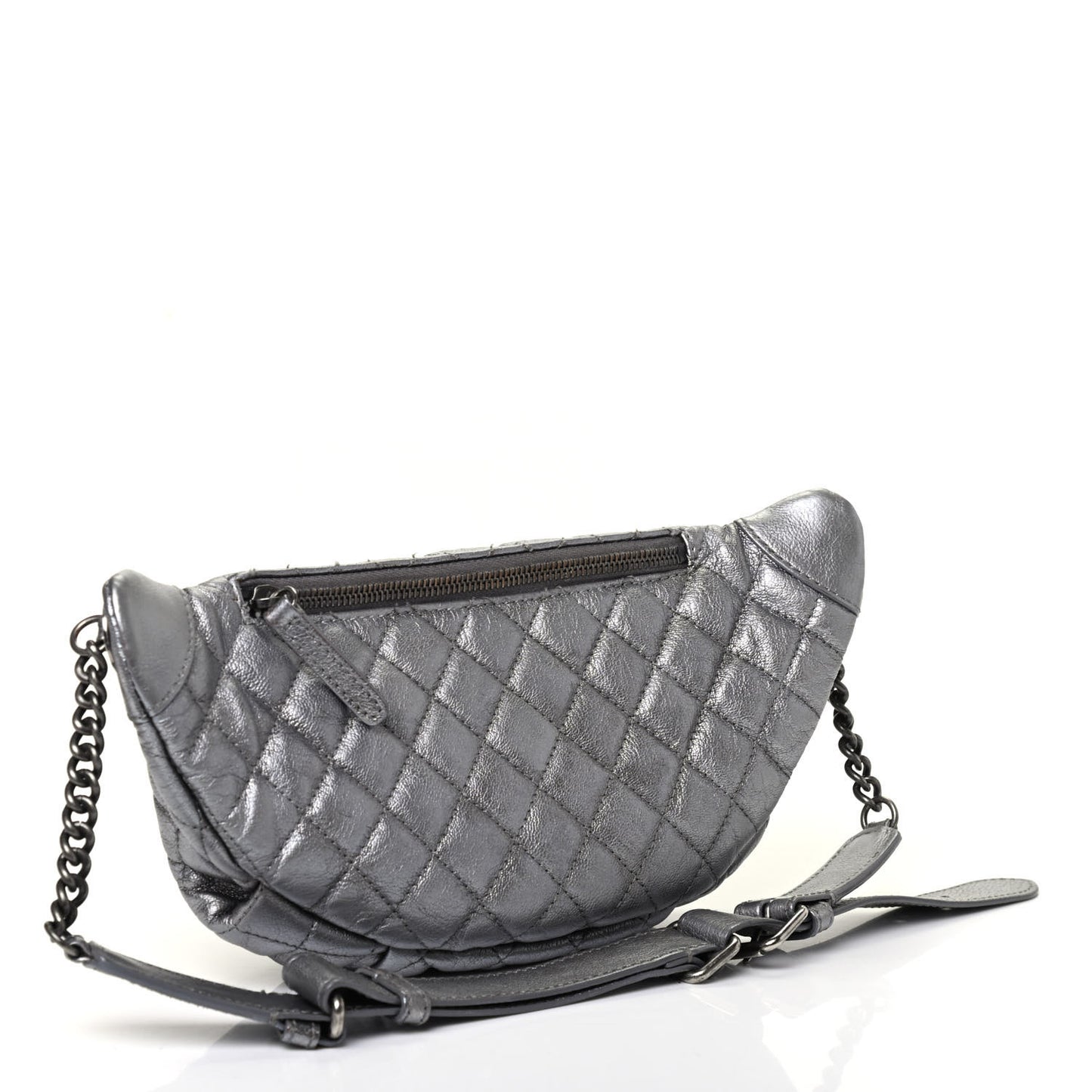 Metallic Goatskin Quilted Banane Waist Bag Fanny Pack Silver