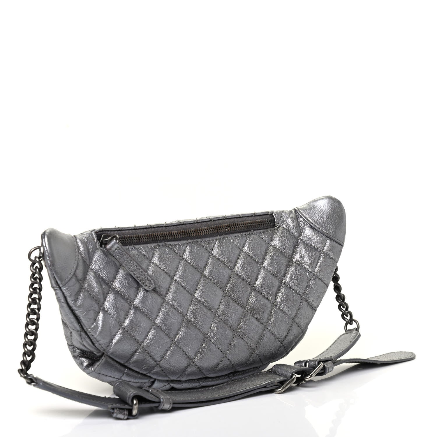 Chanel Metallic Goatskin Quilted Banane Waist Bag Fanny Pack Silver 2 of 4
