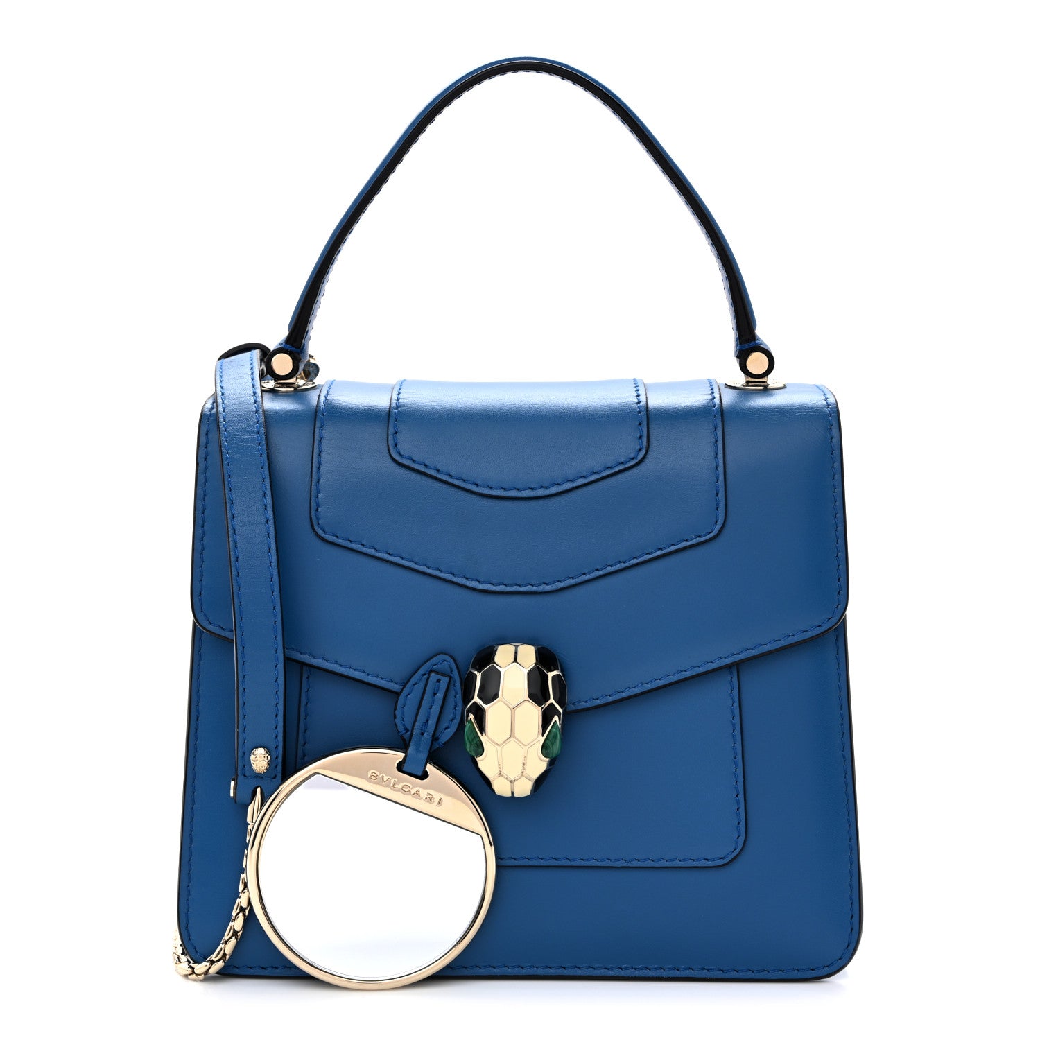 ブルガリ BVLGARI セッテピエゲ セブンフォールド（6581） Bulgari Calfskin Serpenti Forever Top Handle Blue 1867658