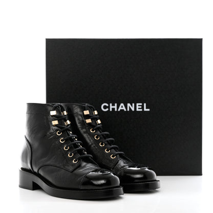 Chanel Crumpled Lambskin Shiny Calfskin Combat Boots 35 Black 9 of 9