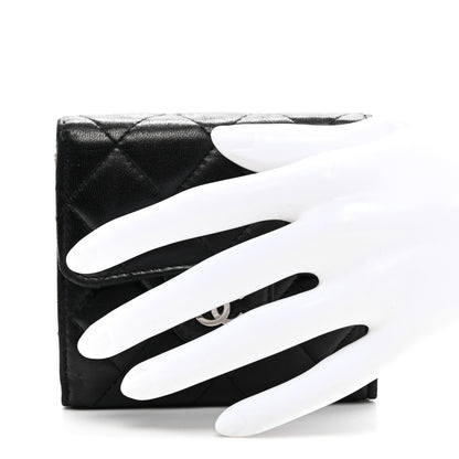 Chanel Lambskin Quilted Tri-Fold Flap Wallet Black 2 of 9