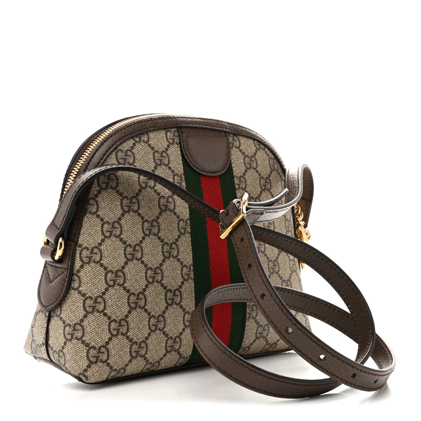 GG Supreme Monogram Textured Dollar Calfskin Web Small Ophidia Dome Shoulder Bag Beige Ebony New Acero