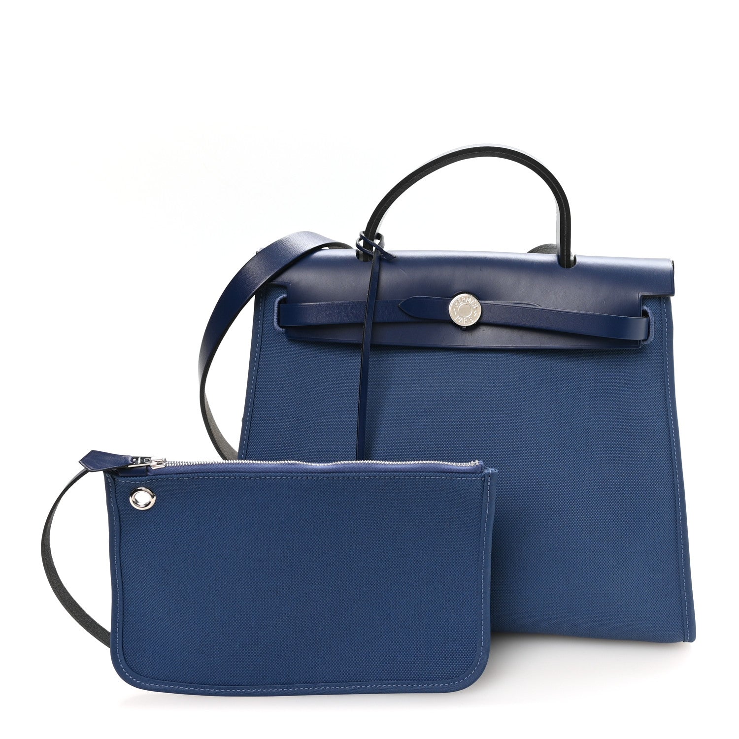 Hermes Military Toile Vache Hunter Herbag Zip 31 PM Bleu Brighton Bleu Saphir 2 of 10