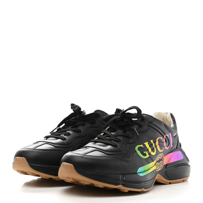 Gucci Calfskin Iridescent Logo Mens Rhyton Sneakers 9 Black 3 of 13