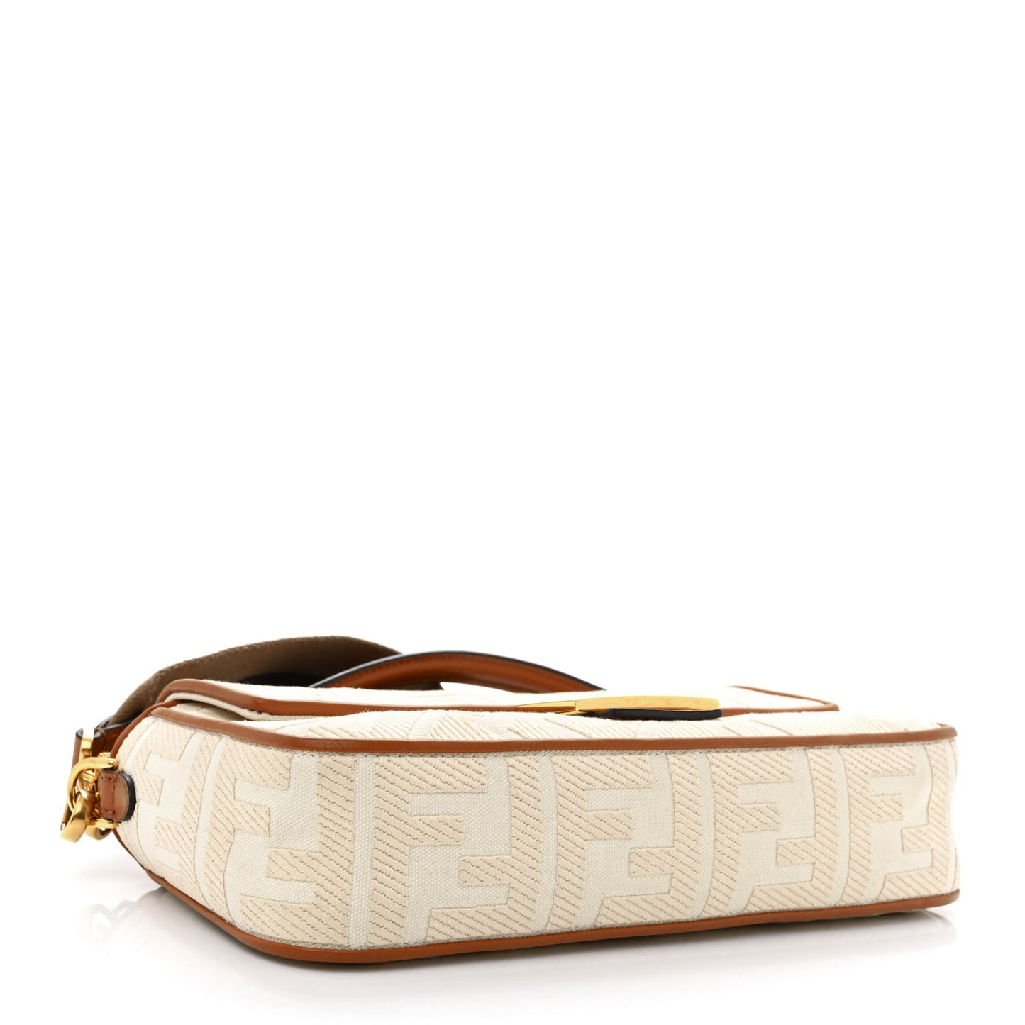 Canvas Vitello King Bi-Color Strap FF Embroidered Baguette Grezzo Brandy Cuoio