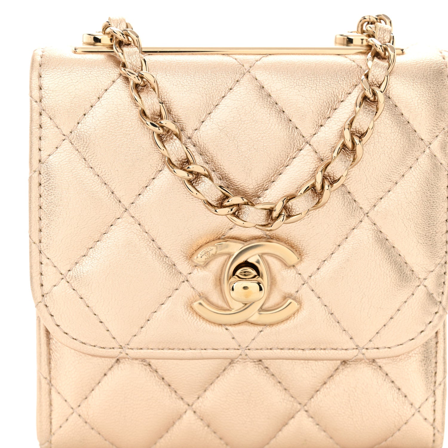 Chanel Metallic Lambskin Quilted Mini Trendy CC Clutch With Chain Gold 8 of 12