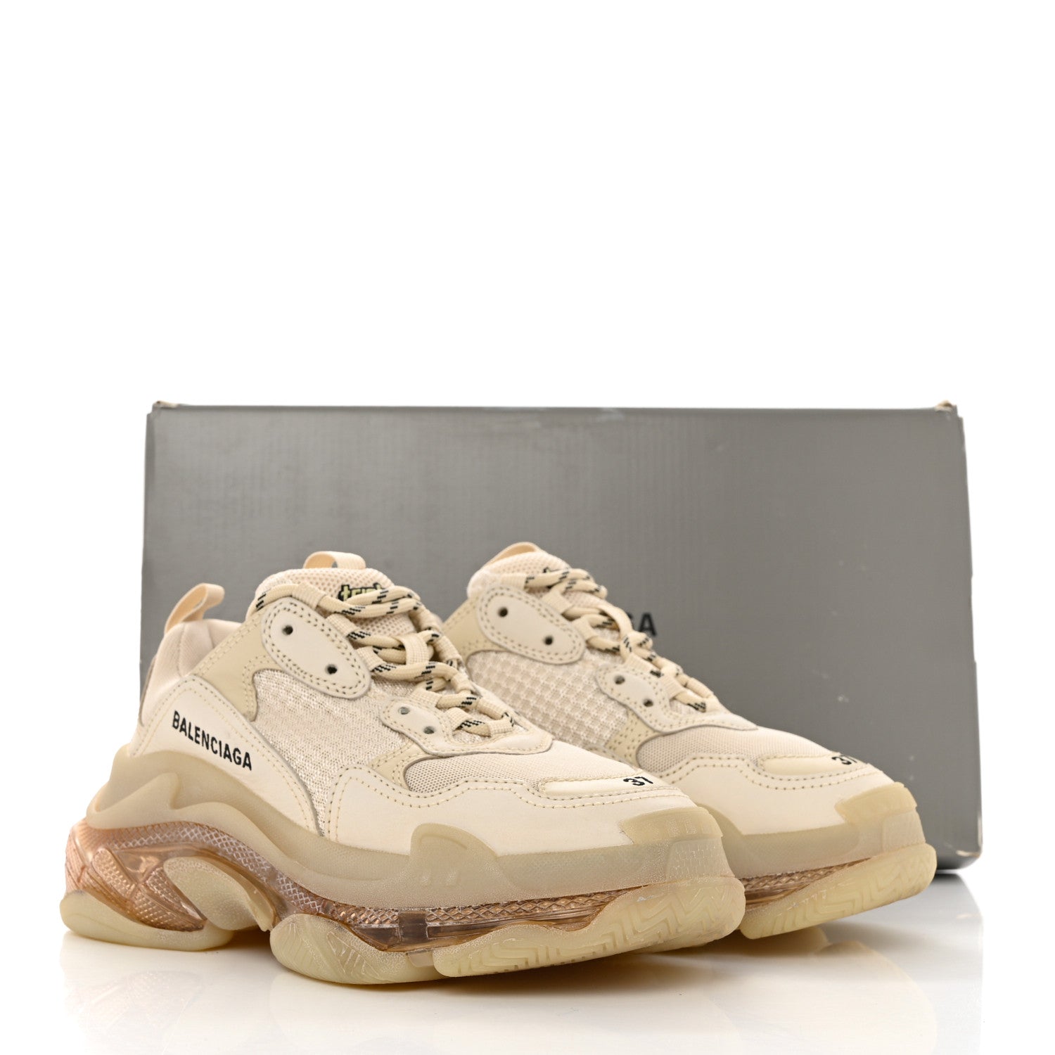 Balenciaga Fabric Mesh Clear Sole Womens Triple S Sneakers 37 Beige 10 of 10