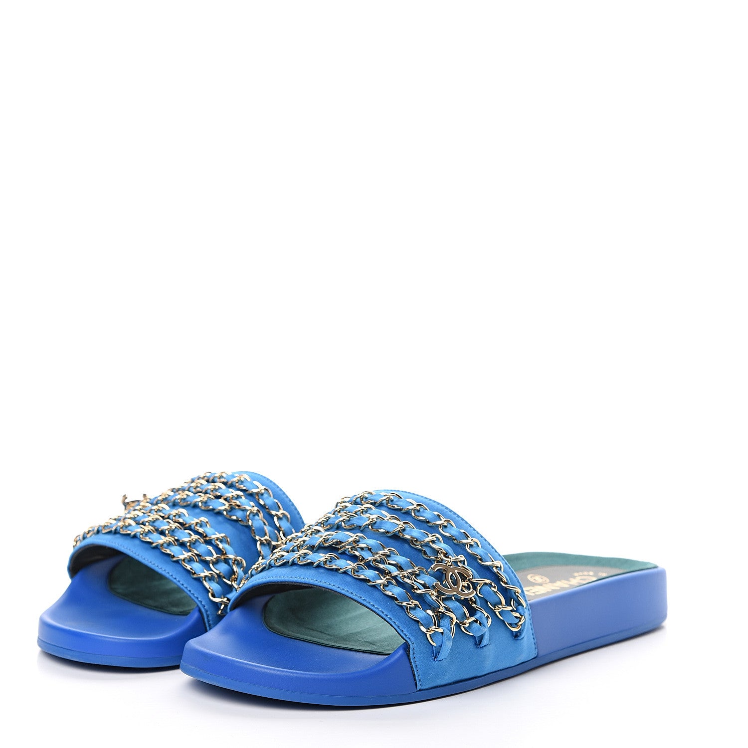 Chanel Canvas Chain Flat Sandals 39 Bright Blue 3 of 9