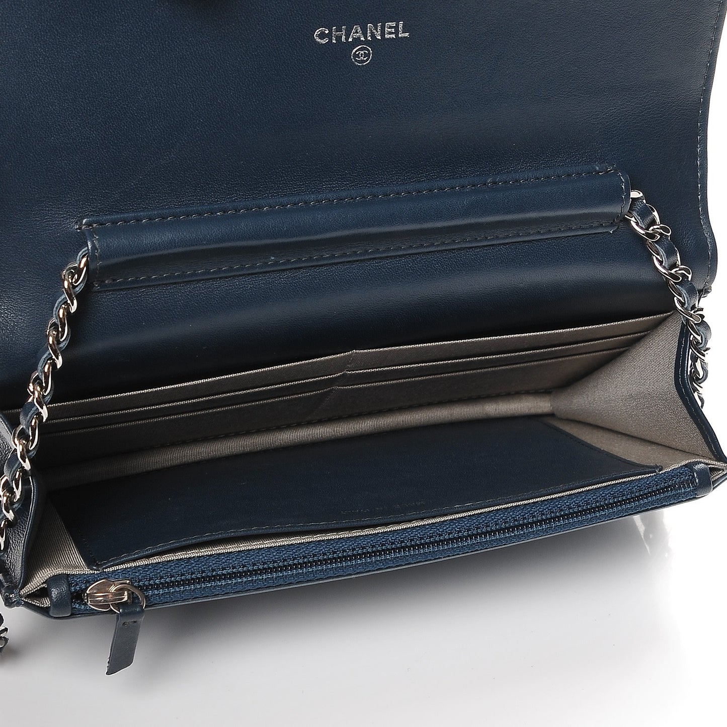 Patent Quilted Brilliant Wallet On Chain WOC Dark Blue