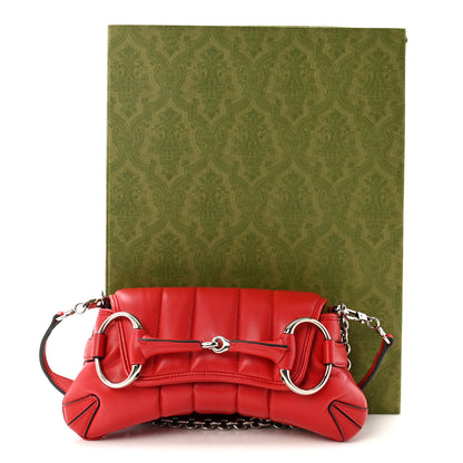 Gucci Nappa Vertical Matelasse Small Maxi Horsebit Chain Shoulder Bag Beret Red 10 of 10
