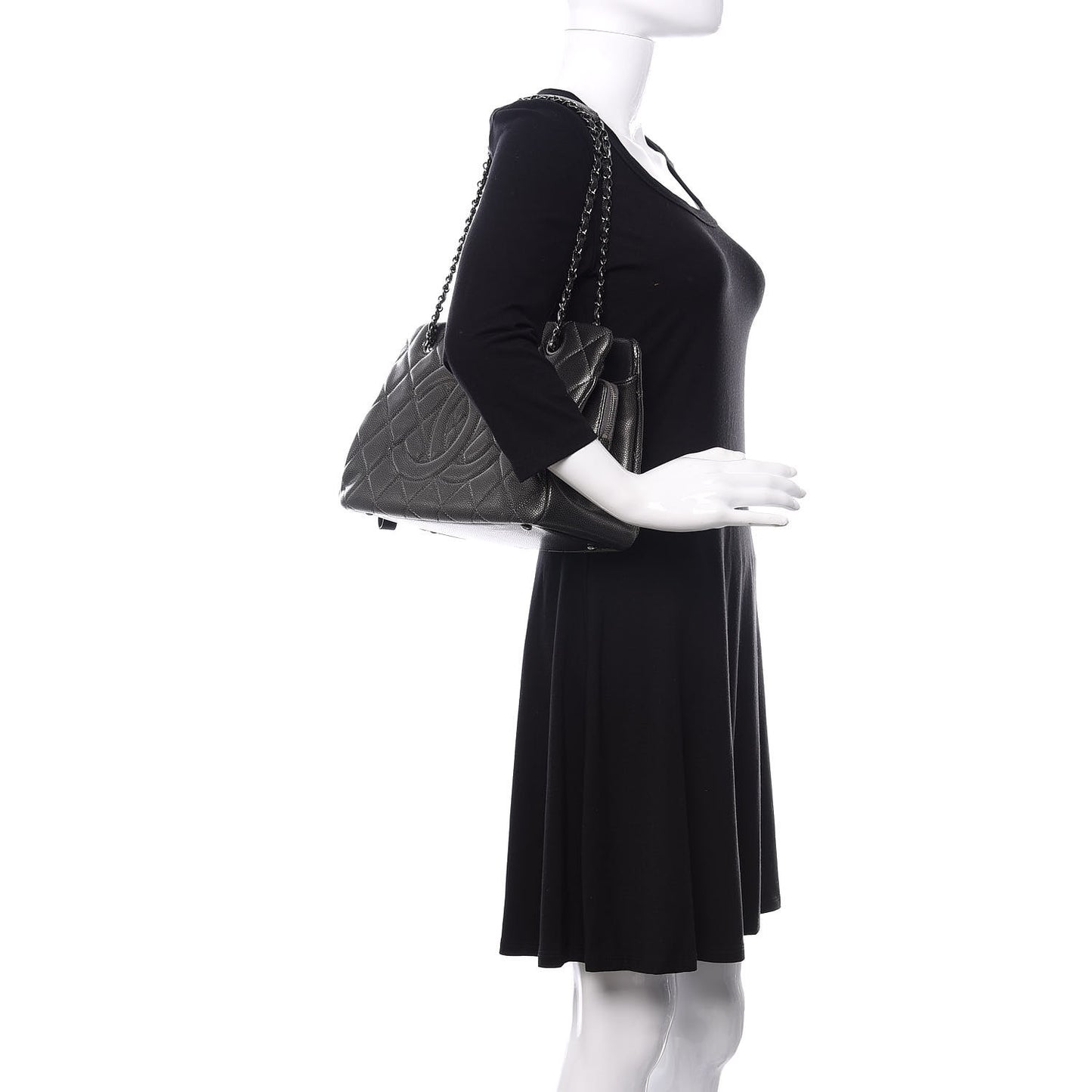 Metallic Caviar Quilted CC Tote Dark Silver