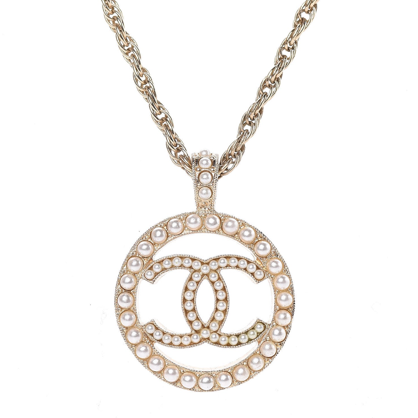 Pearl CC Medallion Necklace Gold