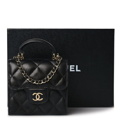 Chanel Lambskin Quilted Top Handle Flap Clutch With Chain Black 9 of 9