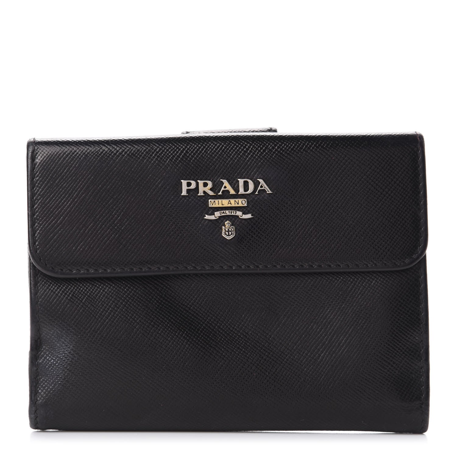 Prada Saffiano Metal French Flap Compact Wallet Black 1 of 10