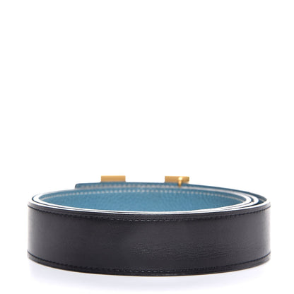 Hermes Togo Box 32mm H Belt 90 Black Blue Jean 3 of 8