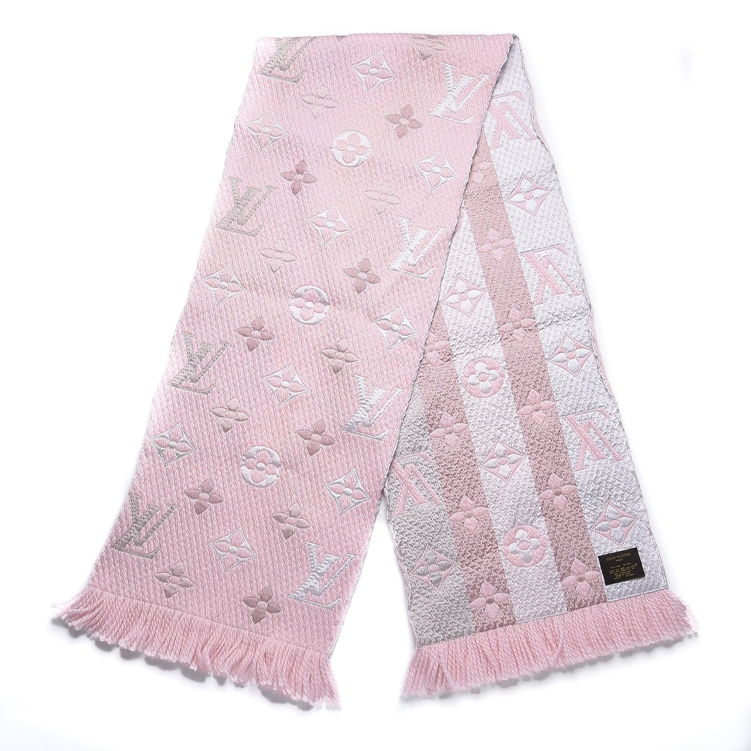 Louis Vuitton Wool Silk Logomania Rainbow Scarf Crystal Pink 3 of 4