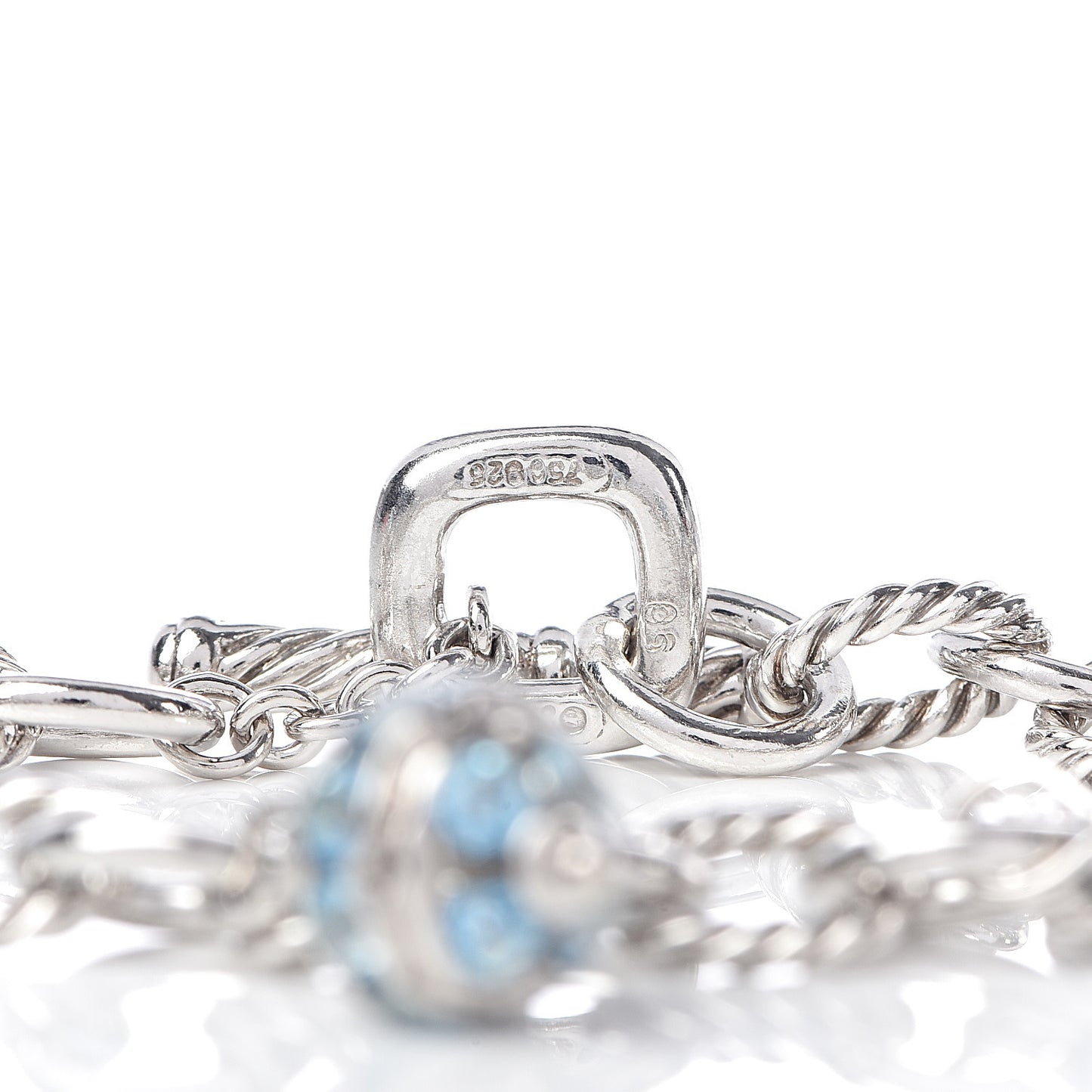 Sterling Silver Blue Topaz Oval Link Charm Bracelet