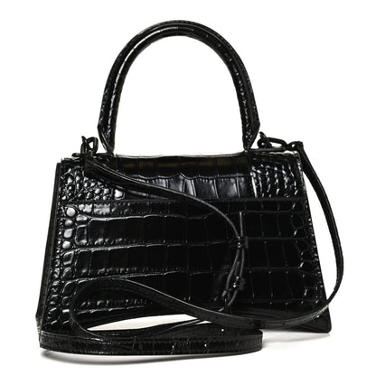 Balenciaga Shiny Calfskin Monochrome Crocodile Embossed Small Hourglass Top Handle Bag Black 3 of 11