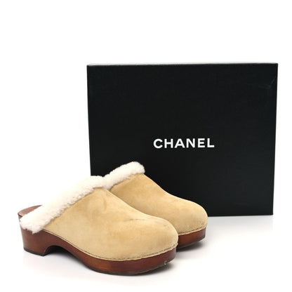 Chanel Suede Shearling CC Clogs 37 Beige 11 of 11