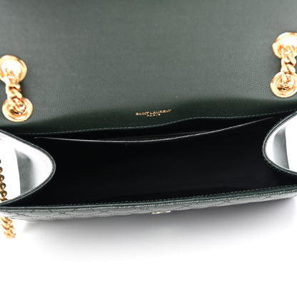 Saint Laurent Grain De Poudre Textured Mixed Matelasse Medium Triquilt Monogram Satchel Vert Fonce 5 of 10