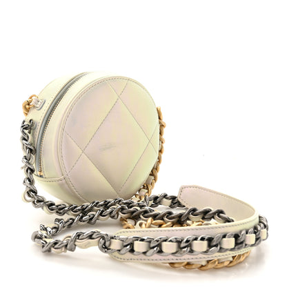 Chanel Iridescent Calfskin Quilted Chanel 19 Round Clutch With Chain White 2 of 14