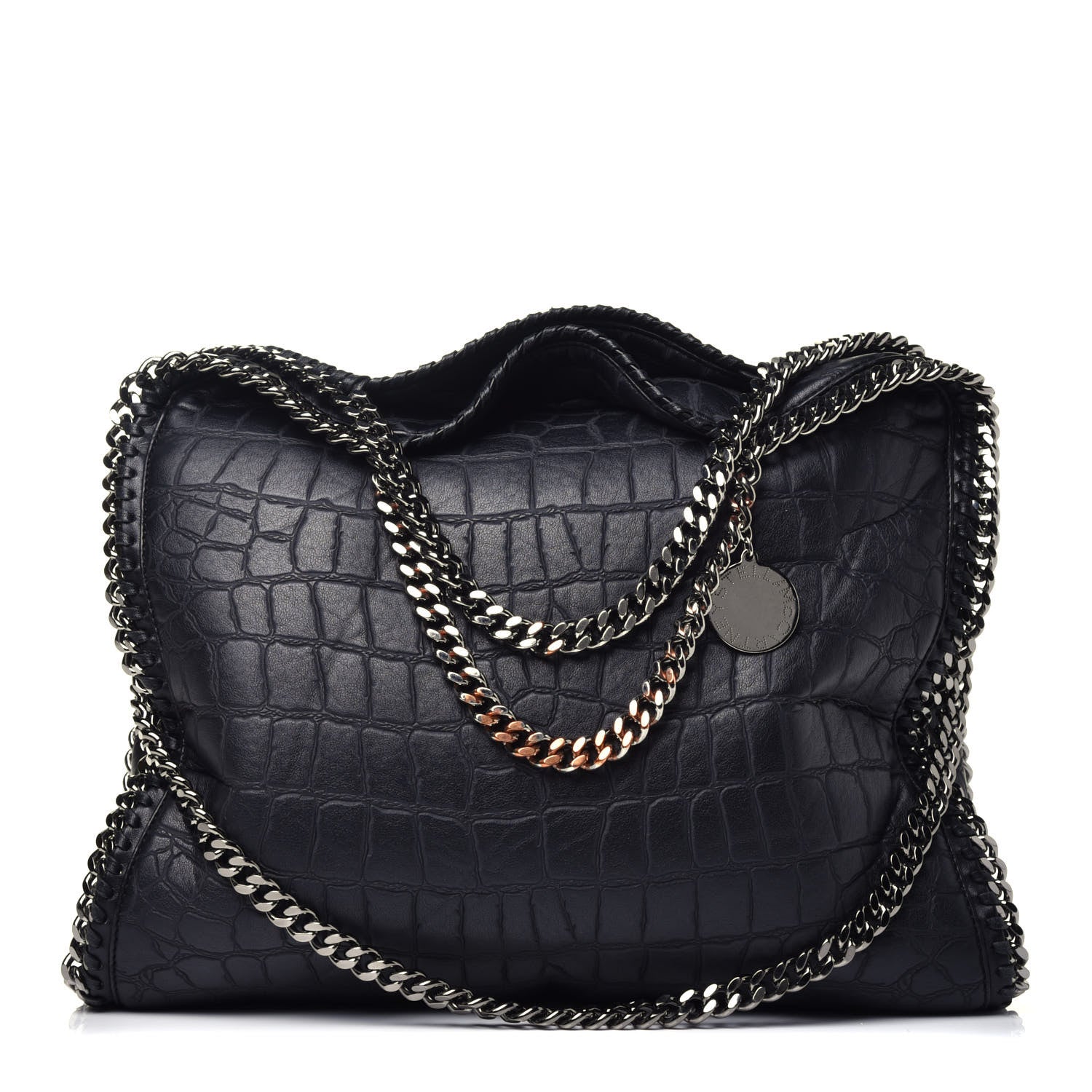 Stella McCartney Crocodile Embossed Falabella Fold Over Tote Black 1 of 10