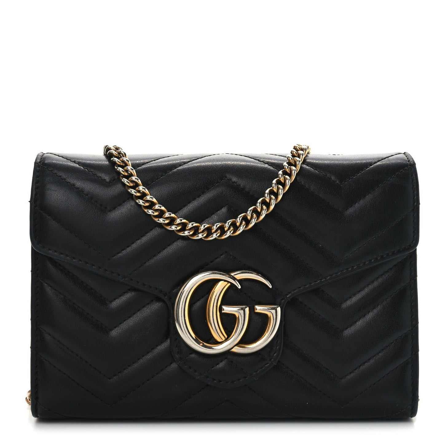 Calfskin Matelasse GG Marmont Chain Wallet Black