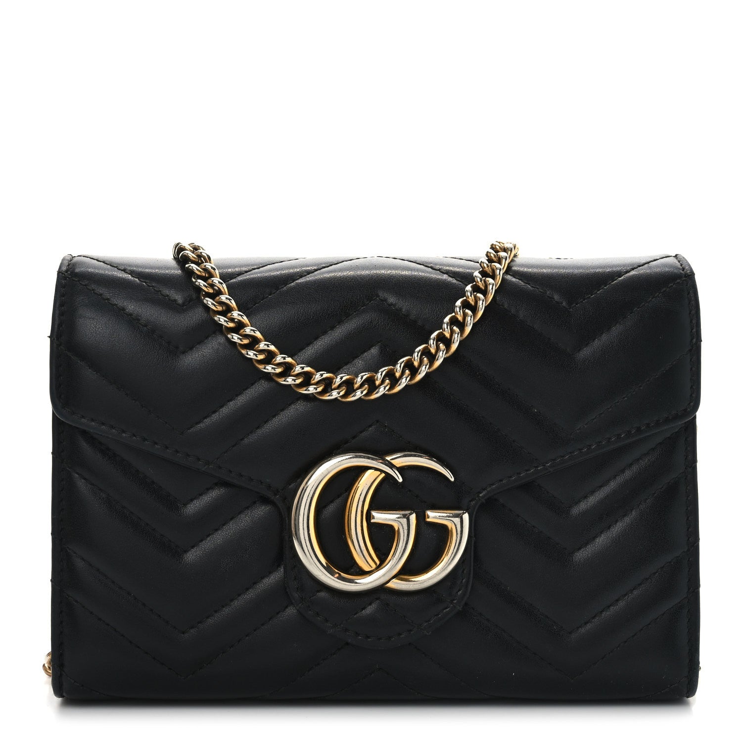 Gucci Calfskin Matelasse GG Marmont Chain Wallet Black 1 of 10