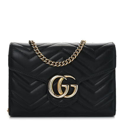 Gucci Calfskin Matelasse GG Marmont Chain Wallet Black 1 of 10