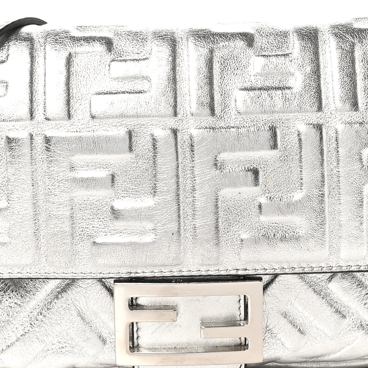 Fendi Vitello Catalan Mirror FF 1974 Embossed Baguette Argento 8 of 10