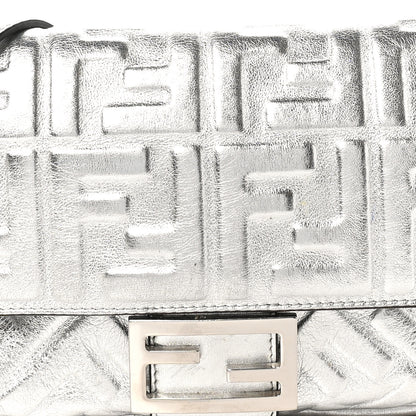 Fendi Vitello Catalan Mirror FF 1974 Embossed Baguette Argento 8 of 10