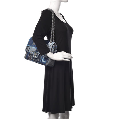 Chanel Denim Tweed Patchwork Jumbo Single Flap Blue 3 of 13