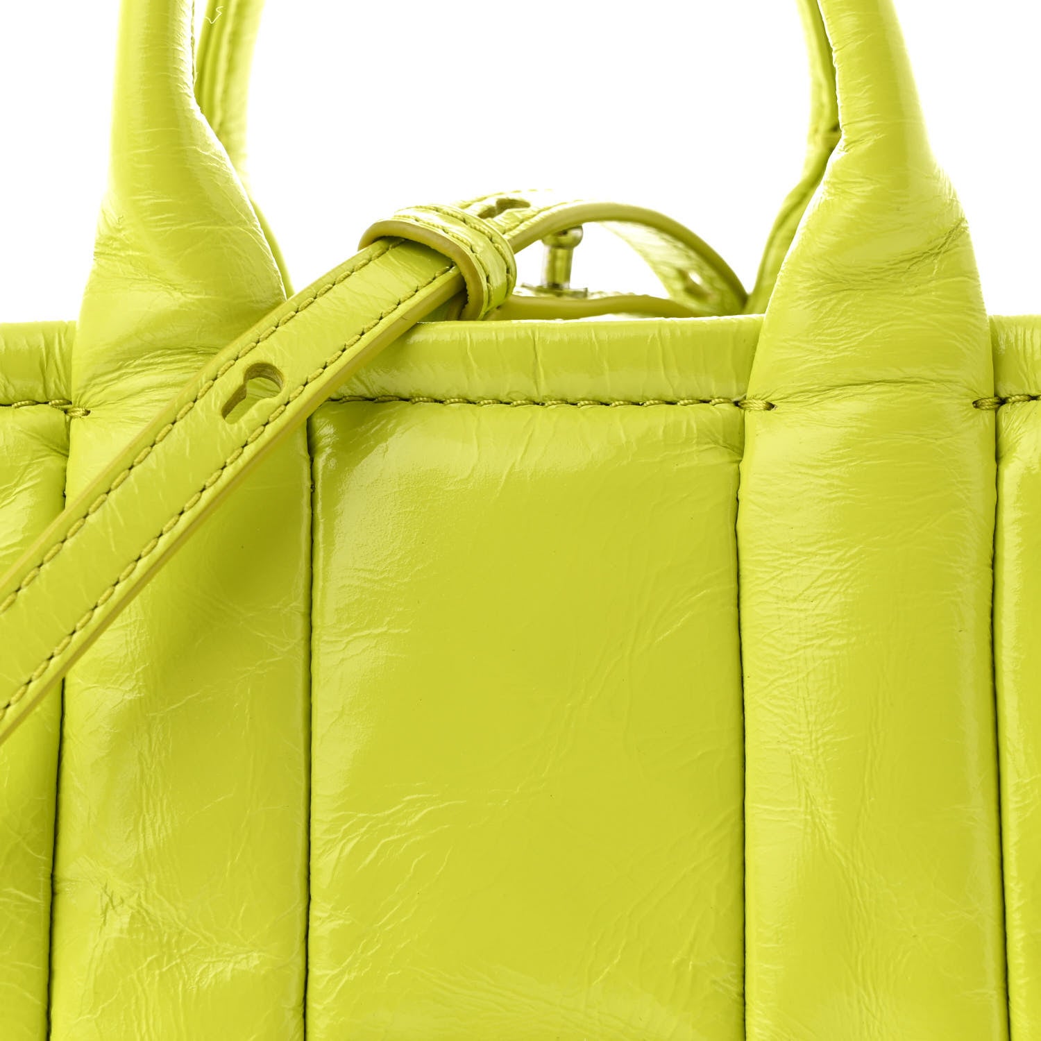 Marc Jacobs Shiny Crinkled Calfskin Mini The Tote Bag Acid Lime 9 of 11