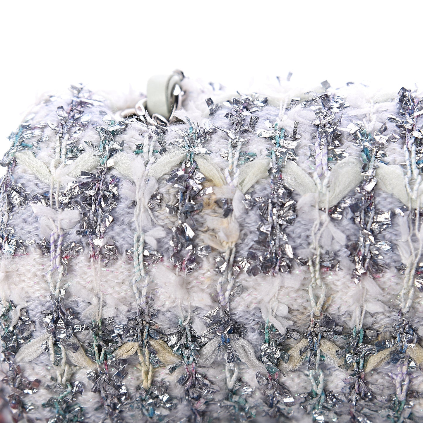 Tweed Quilted Mini Rectangular Flap Light Green Silver White