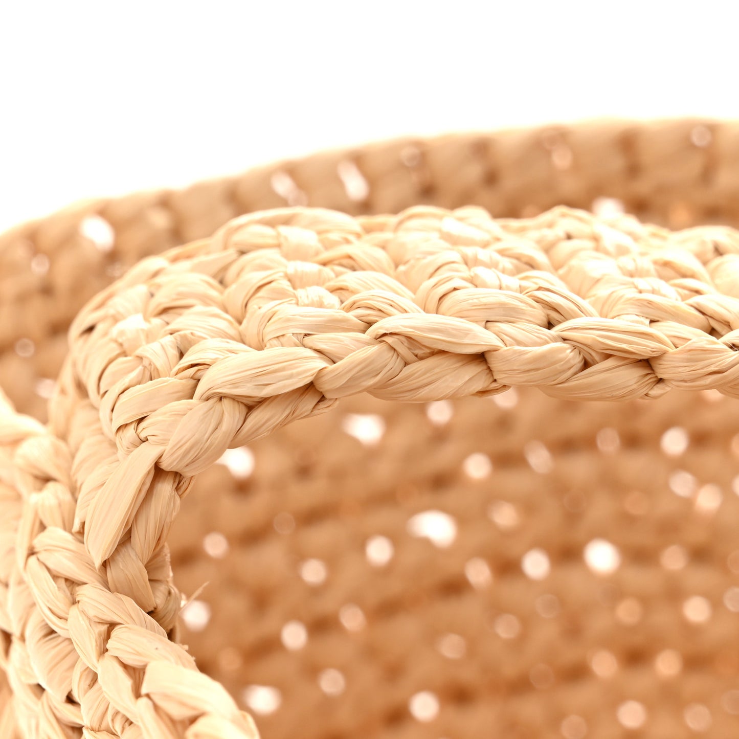 Yarn Raffia Effect Crochet Logo Embroidered Small Tote Bag Naturale