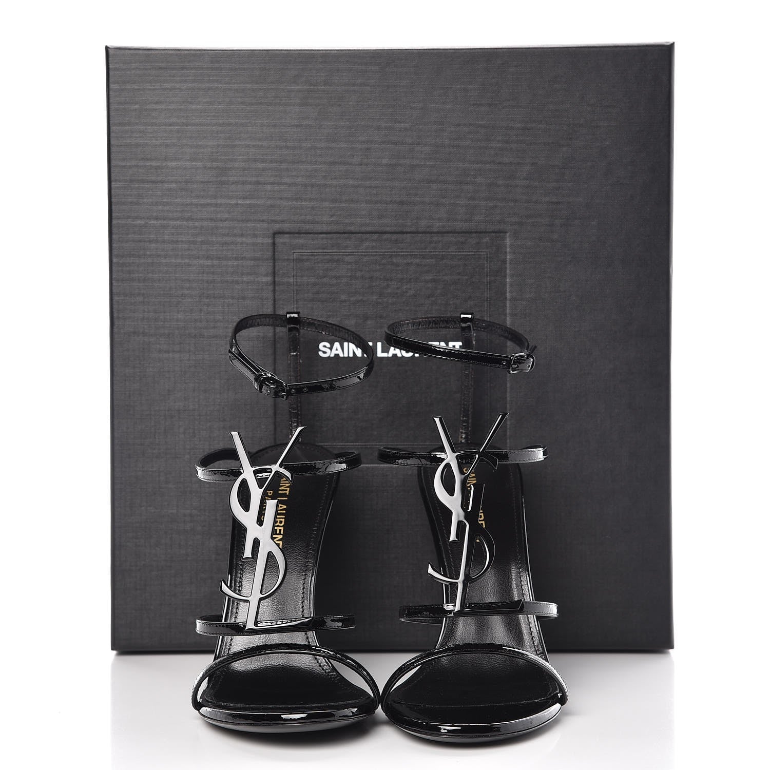 Saint Laurent Patent Cassandra 110 Ankle Strap Sandals 37.5 Black 9 of 9