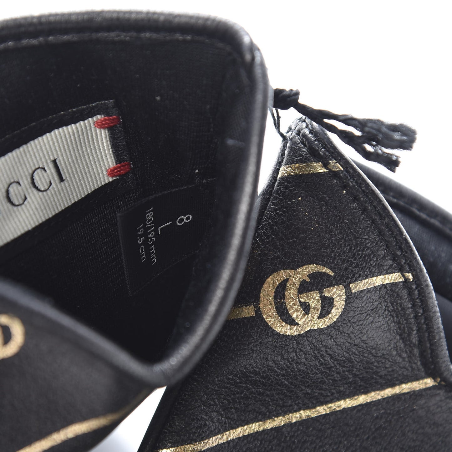 Lambskin Silk Diagonal GG Gloves 8 Black Gold