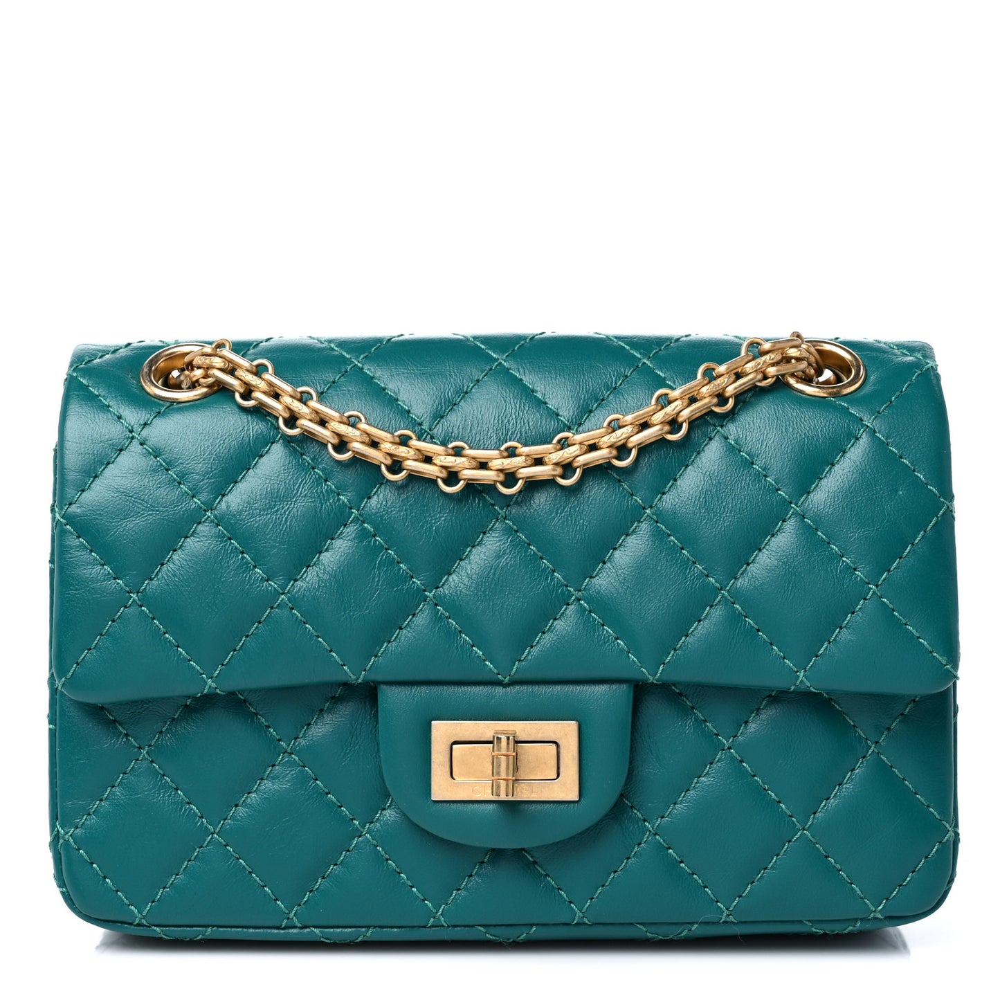 Aged Calfskin Quilted 2.55 Reissue Mini Flap Green